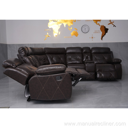 Breathable Air Leather Recliner Corner Sofa Set